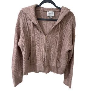 Jason Wu Cable Knit Full Zip Hooded Cardigan Hoodie Heather Beige Pockets, M